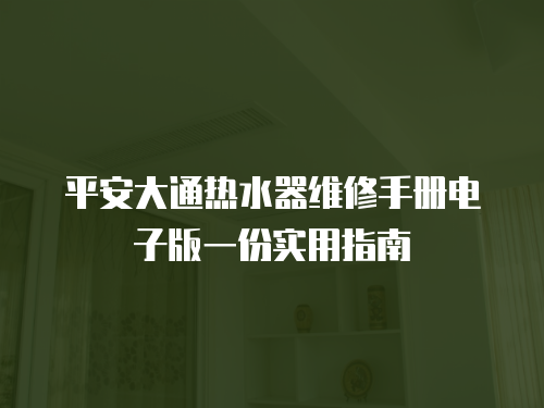 平安大通熱水器維修手冊電子版一份實用指南