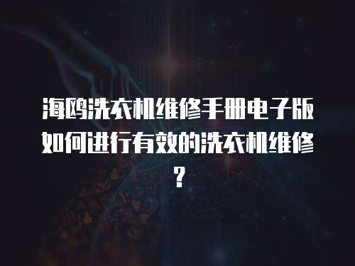 海鷗洗衣機維修手冊電子版如何進行有效的洗衣機維修？