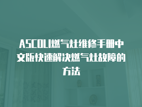 ASCOLI燃氣灶維修手冊中文版快速解決燃氣灶故障的方法