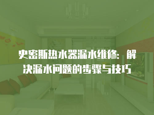 史密斯熱水器漏水維修：解決漏水問題的步驟與技巧