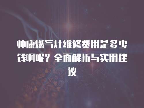 帥康燃氣灶維修費用是多少錢啊呢？全面解析與實用建議